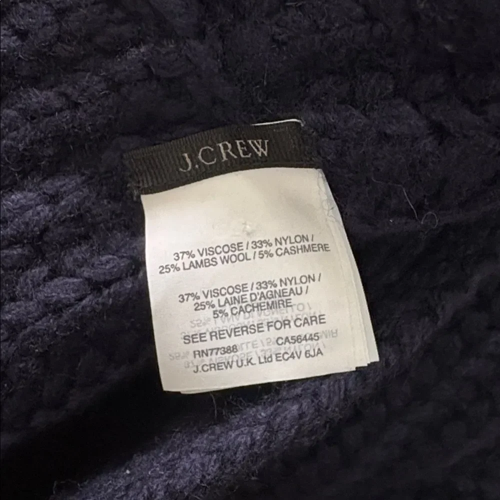 J. Crew Navy Chunky Ribbed Infinity Winter Knit Scarf Lambswool Cashmere Blend